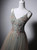 Champagne Tulle V-neck Beading Flower Prom Dress
