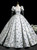 Silver Gray Square Neck Puff Sleeve Pleats Beading Quinceanera Dress