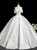 Beige White Satin Off the Shoulder Flower Pleats Wedding Dress