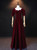 Burgundy Velvet Square Neck Short Sleeve Prom Dress