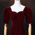 Burgundy Velvet Square Neck Short Sleeve Prom Dress