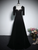 Black Velvet Short Sleeve Crystal Prom Dress