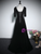 Black Velvet Short Sleeve Crystal Prom Dress
