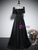 Black Satin Short Sleeve Pearls Prom Dress