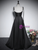 Black Satin Spaghetti Straps Bow Prom Dress