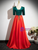 Red Green Satin Short Sleeve Appliques Prom Dress