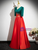 Red Green Satin Short Sleeve Appliques Prom Dress