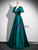Green Satin Short Sleeve Sequins Prom Dress