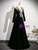 Black Velvet Long Sleeve Sequins Appliques Prom Dress