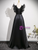 Black Satin Sequins V-neck Prom Dress