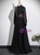 Black Long Sleeve High Neck Appliques Prom Dress