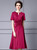 Burgundy Short Sleeve Beading Pleats Mother Of The Bride Dress