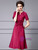 Burgundy Short Sleeve Beading Pleats Mother Of The Bride Dress
