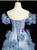 Lace-up corset back on blue off-the-shoulder flower prom dress