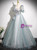 Blue Tulle Sequins Puff Sleeve 3D Flower Prom Dress