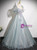 Blue Tulle Sequins Puff Sleeve 3D Flower Prom Dress