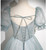 Blue Tulle Sequins Puff Sleeve 3D Flower Prom Dress