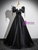 Black Satin Puff Sleeve Appliques Quinceanera Dress