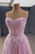 Pink Tulle Strapless Appliques Pearls Beading Prom Dress