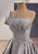 Gray Satin Strapless Pleats Beading Crystal Prom Dress