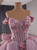 Pink Tulle Off the Shoulder 3D Flower Pearls Prom Dress Pink Tulle Off the Shoulder 3D Flower Pearls Prom Dress