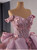 Pink Tulle Off the Shoulder 3D Flower Pearls Prom Dress Pink Tulle Off the Shoulder 3D Flower Pearls Prom Dress