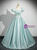 Blue Satin Puff Sleeve Beading Appliques Quinceanera Dress