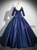 Navy Blue Satin Short Sleeve Appliques Quinceanera Dress
