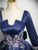 Navy Blue Satin Short Sleeve Appliques Quinceanera Dress
