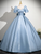 Blue Square Neck Short Sleeve Quinceanera Dress