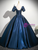 Navy Blue Square Neck Puff Sleeve Bow Quinceanera Dress