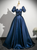 Navy Blue Square Neck Puff Sleeve Bow Quinceanera Dress
