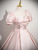 Simple Pink Satin Puff Sleeve Bow Quinceanera Dress