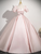 Simple Pink Satin Puff Sleeve Bow Quinceanera Dress