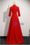 Red Short Sleeve High Neck Appliques Prom Dress