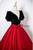 Red Satin Black Velvet Short Sleeve Quinceanera Dress