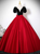 Red Satin Black Velvet Short Sleeve Quinceanera Dress