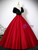 Red Satin Black Velvet Short Sleeve Quinceanera Dress