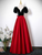 Red Satin Black Velvet Short Sleeve Quinceanera Dress