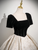 Champagne Print Black Velvet Short Sleeve Quinceanera Dress