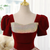 Burgundy Print Velvet Short Sleeve Quinceanera Dress