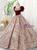Burgundy Print Velvet Short Sleeve Quinceanera Dress