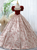Burgundy Print Velvet Short Sleeve Quinceanera Dress