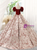Burgundy Print Velvet Short Sleeve Quinceanera Dress