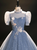 Blue Tulle Sequins Backless Puff Sleeve Quinceanera Dress
