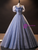 Blue Tulle Sequins Puff Sleeve Bow Quinceanera Dress