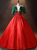 Red Green Satin Short Sleeve Quinceanera Dress
