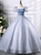 Blue Tulle Square Neck Sequins Puff Sleeve Pleats Quinceanera Dress