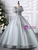 Gray Green Sequins Tulle Puff Sleeve Quinceanera Dress