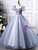 Blue Square Neck Tulle Puff Sleeve Beading Quinceanera Dress